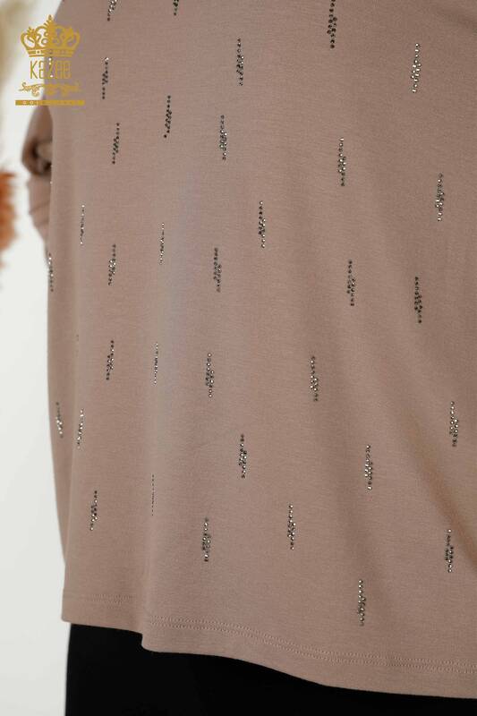 Bluză de damă cu ridicata din tul nurcă detaliată - 79136 | KAZEE