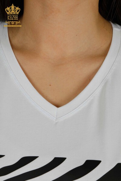 Bluză de damă cu ridicata - Zebră Dungi - Albă - 79457 | KAZEE - Thumbnail