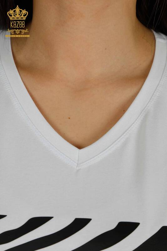 Bluză de damă cu ridicata - Zebră Dungi - Albă - 79457 | KAZEE