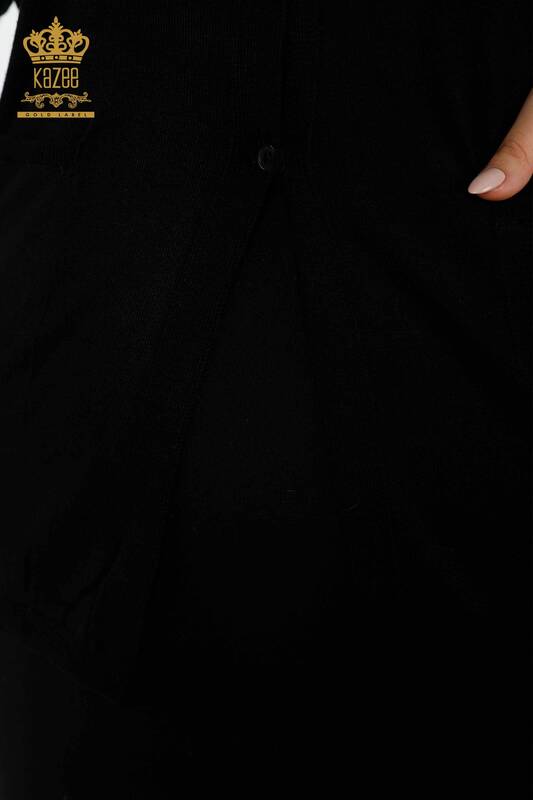 Cardigan cu ridicata pentru femei cu buzunar negru - 15801 | KAZEE