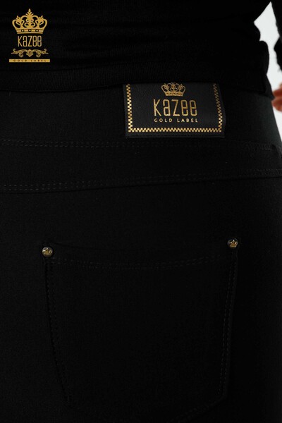 Pantaloni cu ridicata pentru damă, cu piatră, brodate negru - 3611 | KAZEE - Thumbnail