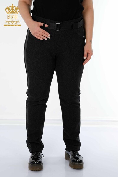 Pantaloni de damă cu ridicata cu centură de piele neagră - 3658 | KAZEE - Thumbnail