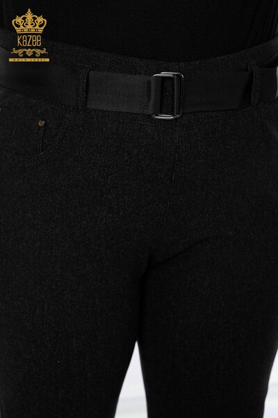 Pantaloni de damă cu ridicata cu centură de piele neagră - 3658 | KAZEE - Thumbnail