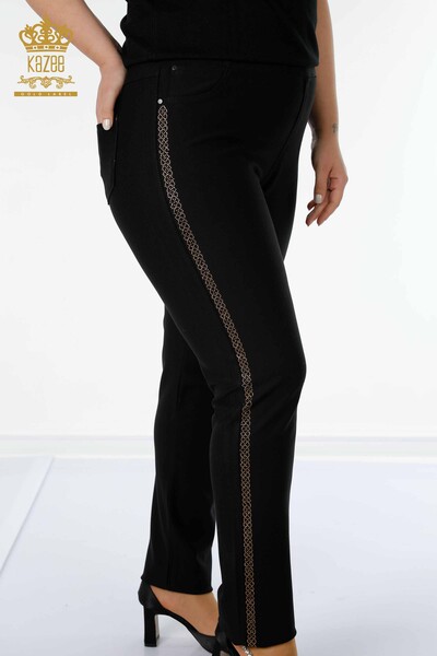 Pantaloni de damă cu ridicata cu detaliu de buzunar negru - 3593 | KAZEE - Thumbnail