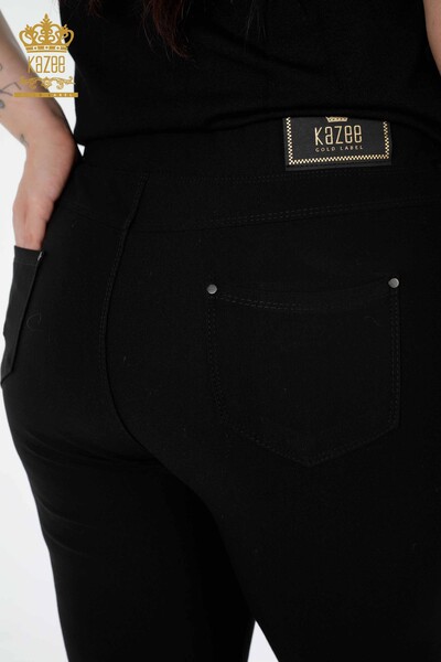 Pantaloni de damă cu ridicata cu detaliu de buzunar negru - 3593 | KAZEE - Thumbnail