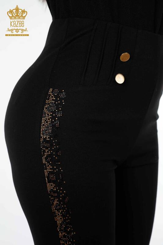 Pantaloni de damă cu ridicata cu nasturi negri - 3426 | KAZEE