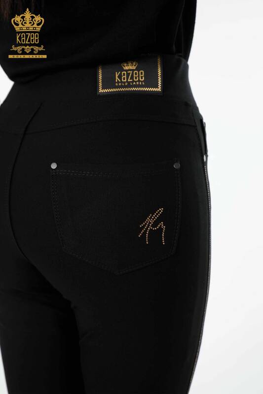Pantaloni cu jambiere de damă cu ridicata Negru - 3608 | KAZEE