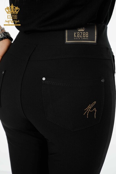 Pantaloni cu jambiere de damă cu ridicata Negru - 3608 | KAZEE - Thumbnail