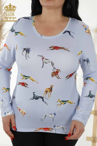 Bluză cu ridicata pentru femei albastră cu figuri de animale - 77772 | KAZEE - Thumbnail