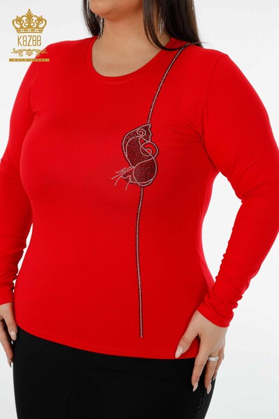 Bluză de damă cu ridicata cu piatră brodata cu gât roșu - 79000 | KAZEE - Thumbnail