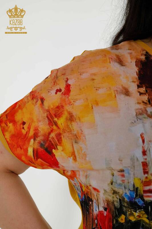 Bluză de damă cu ridicata cu piatră brodata digitală - 12092 | KAZEE