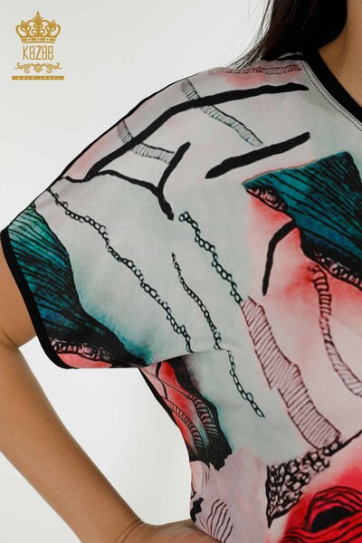 Bluză de damă cu ridicata cu piatră brodata digitală - 12098 | KAZEE - Thumbnail