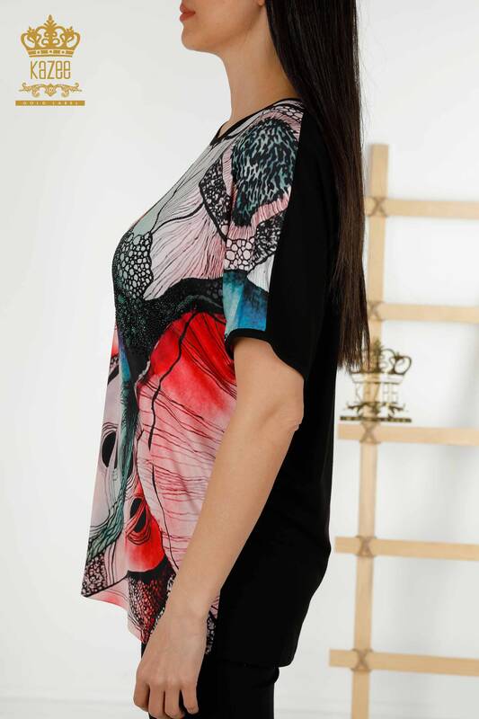 Bluză de damă cu ridicata cu piatră brodata digitală - 12098 | KAZEE