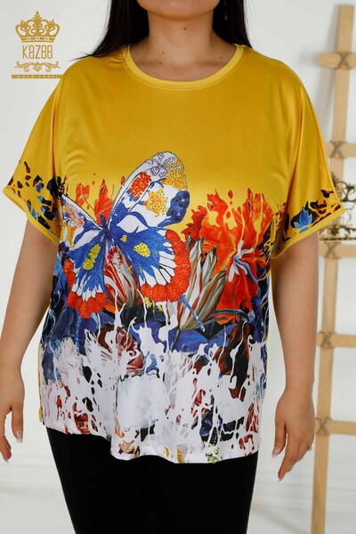 Bluză de damă cu ridicata cu piatră brodata digitală - 12101 | KAZEE - Thumbnail