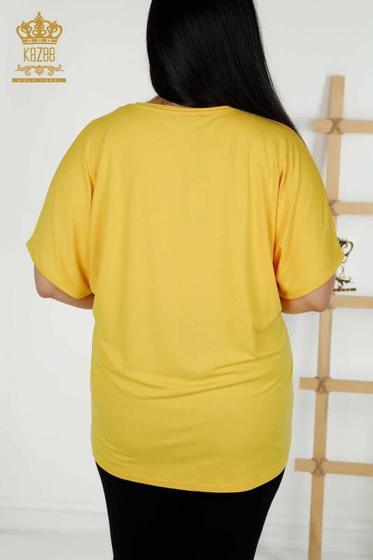 Bluză de damă cu ridicata cu piatră brodata digitală - 12101 | KAZEE