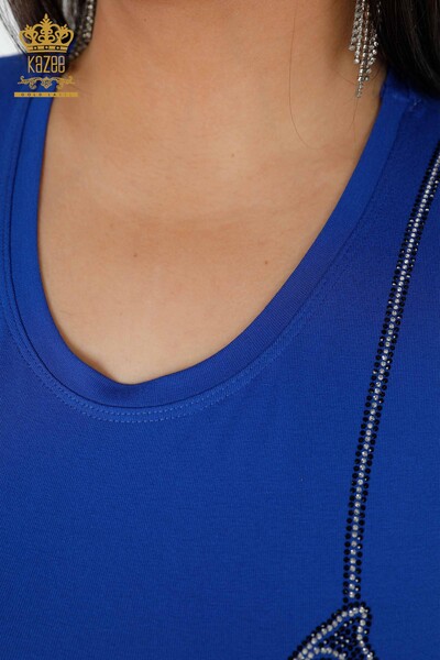 Bluză de damă cu ridicata, cu piatră brodata, cu gâtul tripu - 79000 | KAZEE - Thumbnail