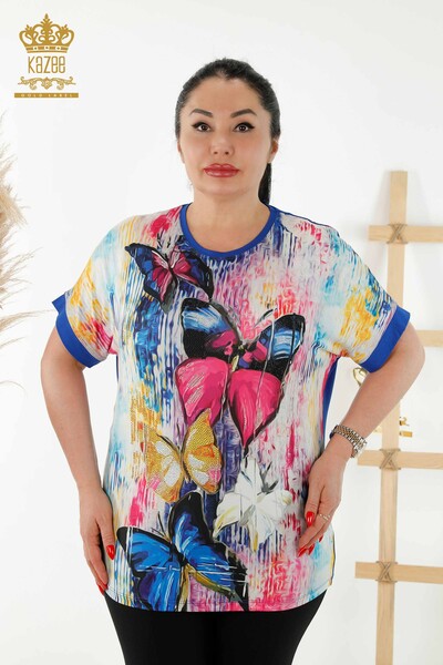 Bluză cu ridicata pentru femei Butterfly Print Digital - 12089 | KAZEE - Thumbnail