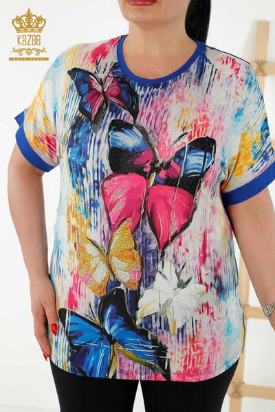 Bluză cu ridicata pentru femei Butterfly Print Digital - 12089 | KAZEE - Thumbnail