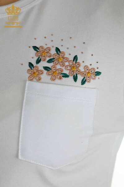 Bluză de damă cu ridicata - Buzunar Detaliat - Alb - 79477 | KAZEE - Thumbnail (2)