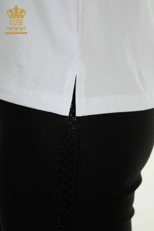 Bluză de damă cu ridicata - Buzunar Detaliat - Alb - 79477 | KAZEE