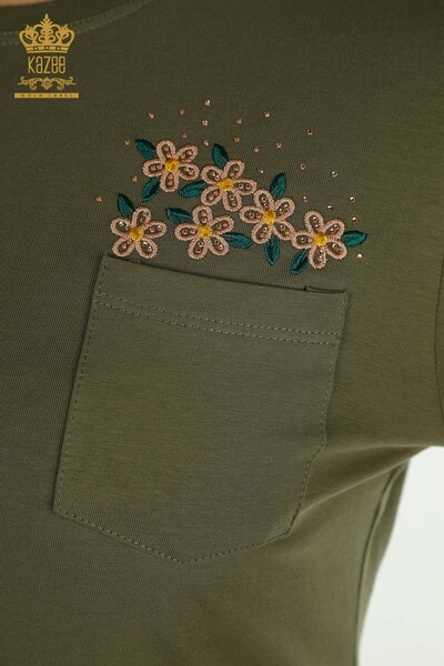 Bluză de damă cu ridicata - Buzunar Detaliat - Kaki - 79477 | KAZEE - Thumbnail (2)