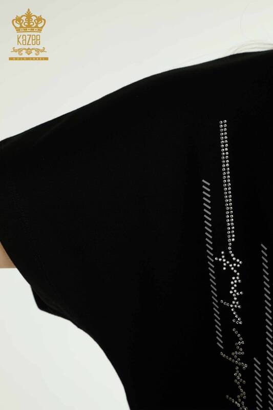 Bluză de damă cu ridicata - Buzunar Detaliat - Negru - 79140 | KAZEE