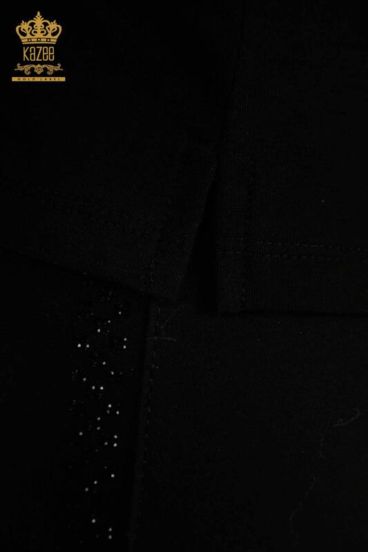Bluză de damă cu ridicata - Buzunar Detaliat - Negru - 79477 | KAZEE