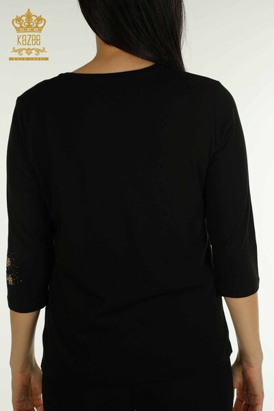 Bluză de damă cu ridicata - Buzunar Detaliat - Negru - 79477 | KAZEE - Thumbnail