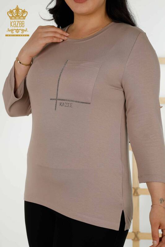 Bluză de damă cu buzunare cu mânecă scurtă din nurcă - 79234 | KAZEE