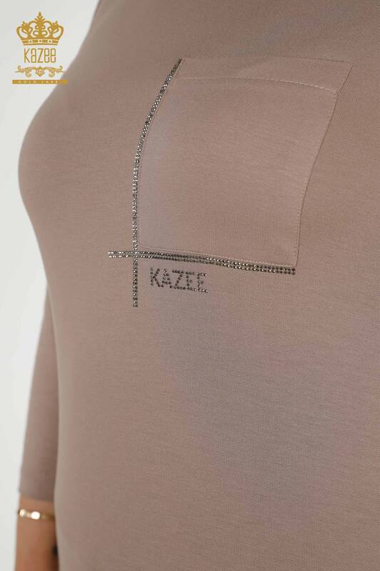 Bluză de damă cu buzunare cu mânecă scurtă din nurcă - 79234 | KAZEE
