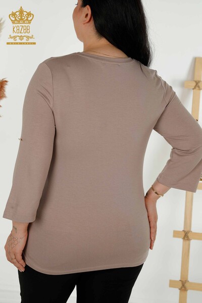 Bluză de damă cu buzunare cu mânecă scurtă din nurcă - 79234 | KAZEE - Thumbnail
