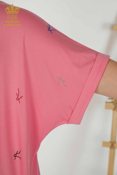 Bluză de damă cu ridicata cu decolteu rotund roz - 79333 | KAZEE - Thumbnail