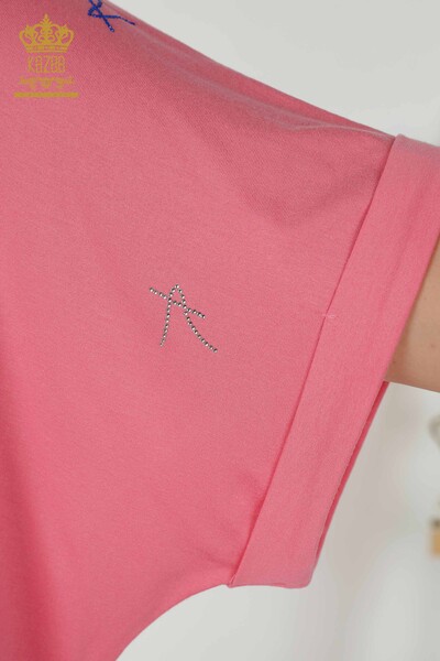 Bluză de damă cu ridicata cu decolteu rotund roz - 79333 | KAZEE - Thumbnail