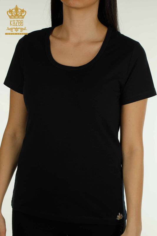 Bluză de damă cu ridicata Basic Logo Bleumarin - 79177 | KAZEE