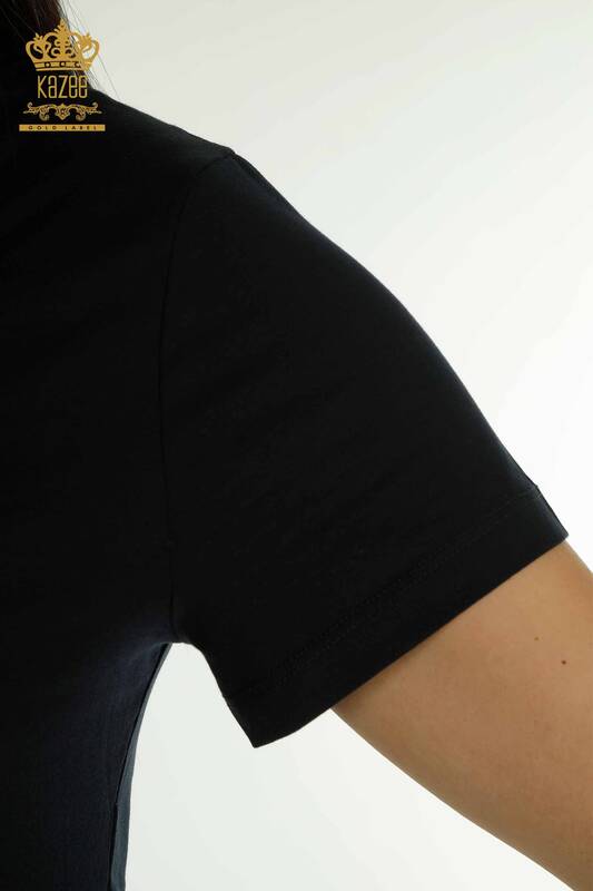 Bluză de damă cu ridicata Basic Logo Bleumarin - 79177 | KAZEE