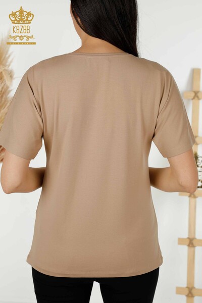 Bluză de damă cu ridicata cu umăr Bej - 79054 | KAZEE - Thumbnail