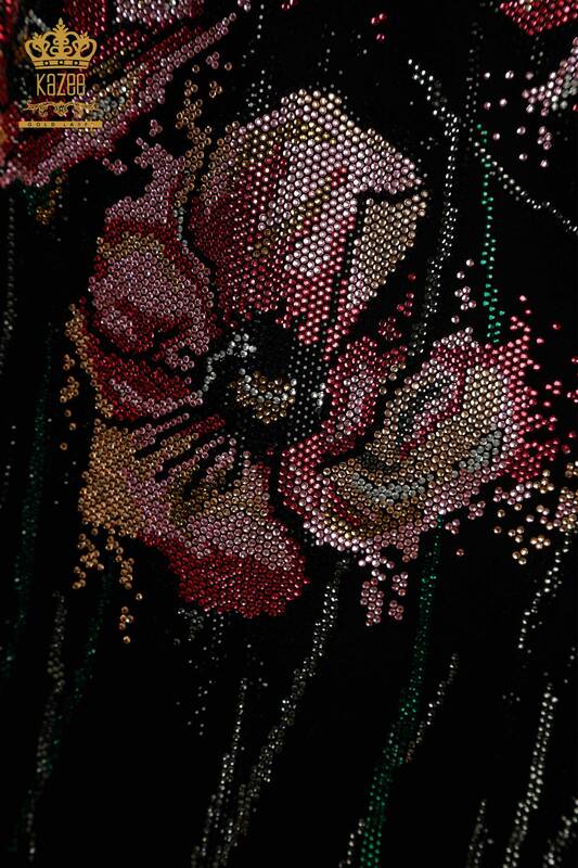 Bluză de damă cu ridicata - Floral brodat - negru - 79330 | KAZEE
