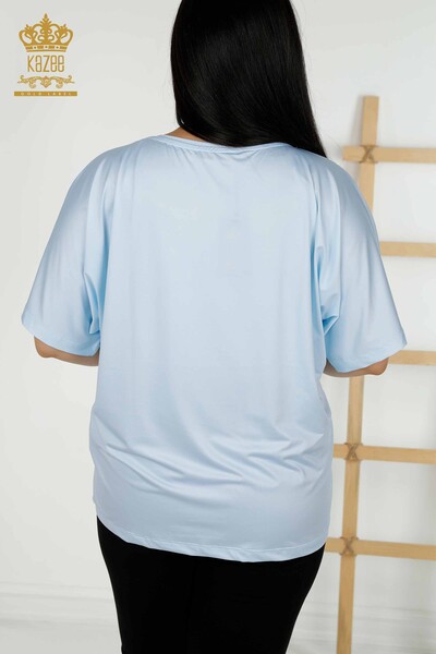 Bluză de damă cu ridicata cu decolteu triplu Albastru - 12062 | KAZEE - Thumbnail