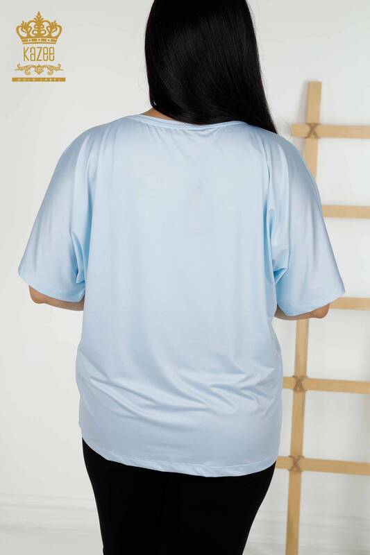 Bluză de damă cu ridicata cu decolteu triplu Albastru - 12062 | KAZEE