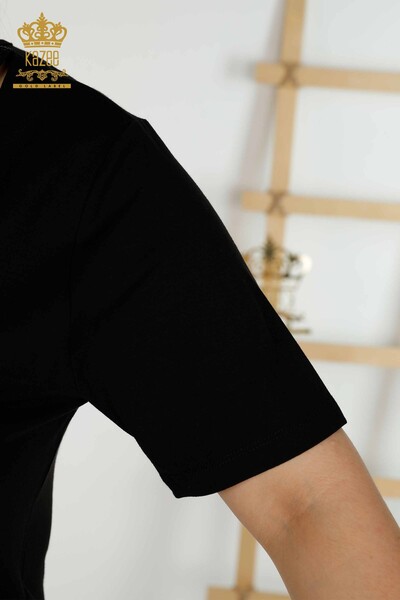 Bluză de damă en-gros cu detaliu guler negru - 79311 | KAZEE - Thumbnail