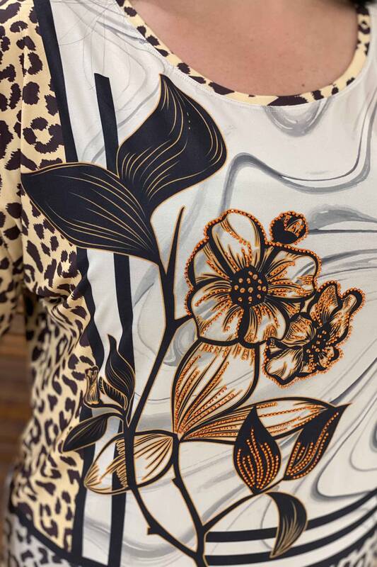 Bluză de damă cu ridicata imprimată cu detaliu leopard - 77323 | Kazee