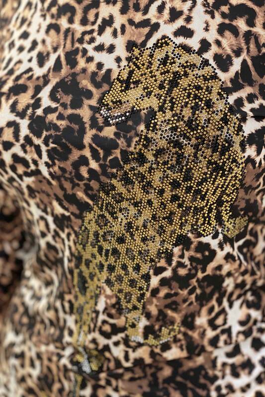 Bluza de dama cu ridicata cu piatra colorata leopard brodata - 77782 | Kazee