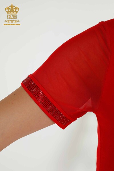 Bluză cu mânecă scurtă pentru femei roșie - 79104 | KAZEE - Thumbnail