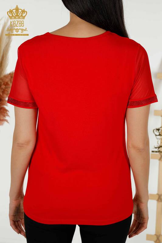 Bluză cu mânecă scurtă pentru femei roșie - 79104 | KAZEE