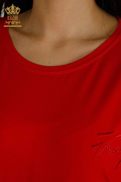 Bluză cu mânecă scurtă pentru femei roșie - 79302 | KAZEE - Thumbnail