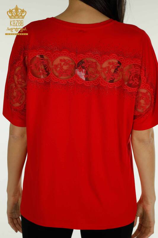 Bluză cu mânecă scurtă pentru femei roșie - 79302 | KAZEE