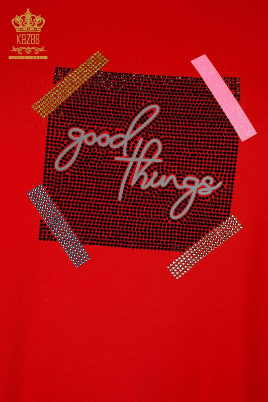 Bluză cu mânecă scurtă pentru femei roșie - 79323 | KAZEE