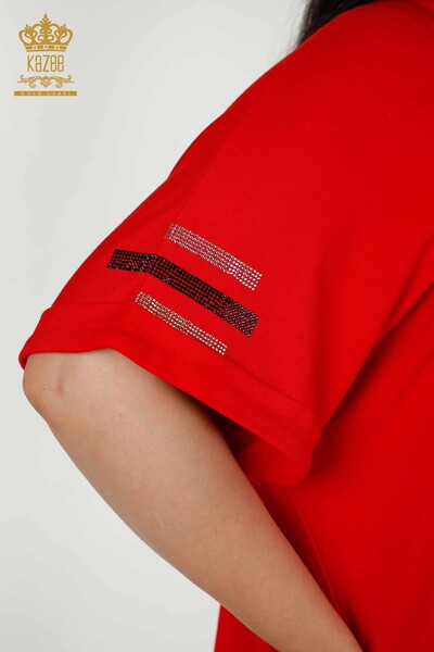 Bluză cu mânecă scurtă pentru femei roșie - 79323 | KAZEE - Thumbnail