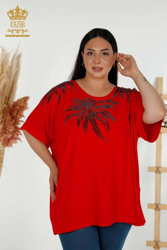 Bluză cu mânecă scurtă pentru femei roșie - 79324 | KAZEE