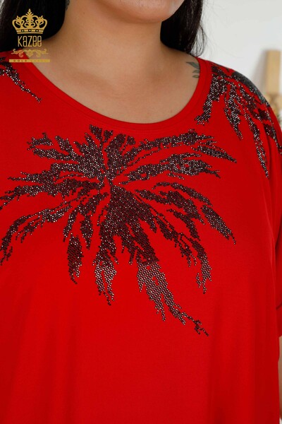 Bluză cu mânecă scurtă pentru femei roșie - 79324 | KAZEE - Thumbnail